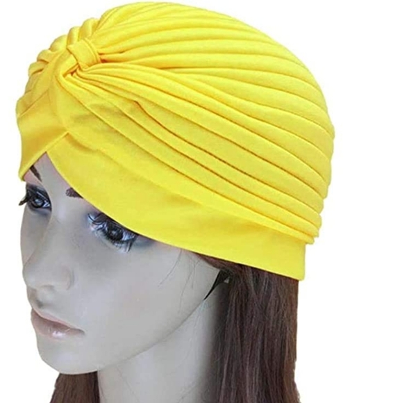 Yellow Knotted Turban Chemotherapy Hat Bonnet Headwrap Hijab Topknot Alopecia - Picture 2 of 6